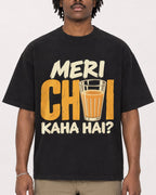 Mockup Boxy Heavyweight Tee Black male close-up 04