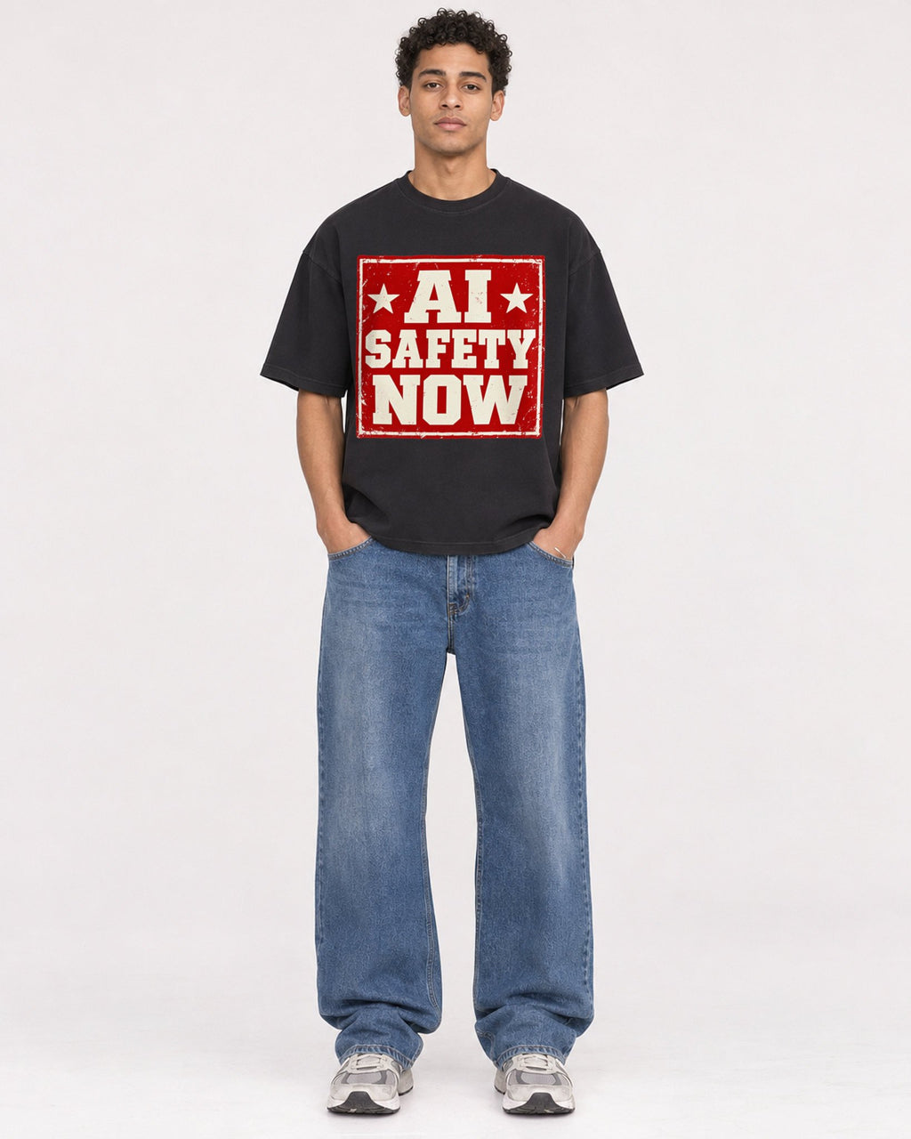 Mockup Boxy Heavyweight Tee Black male full-body 10