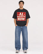Mockup Boxy Heavyweight Tee Black male full-body 10