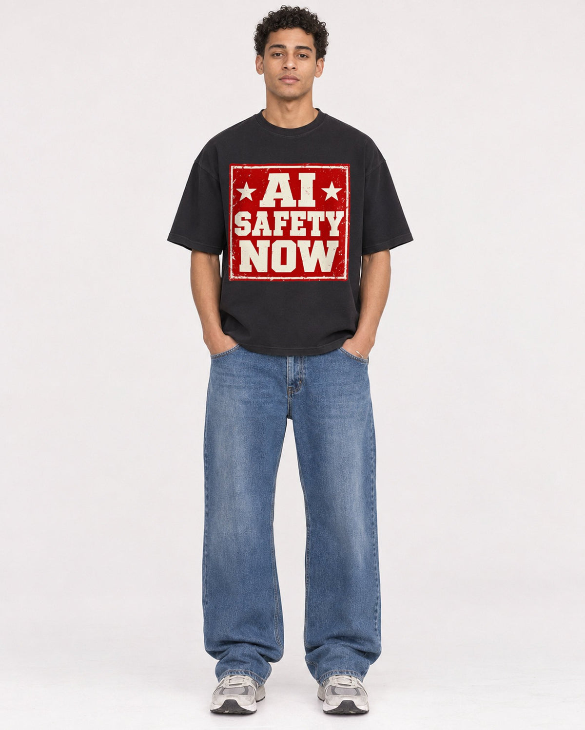 Mockup Boxy Heavyweight Tee Black male full-body 10