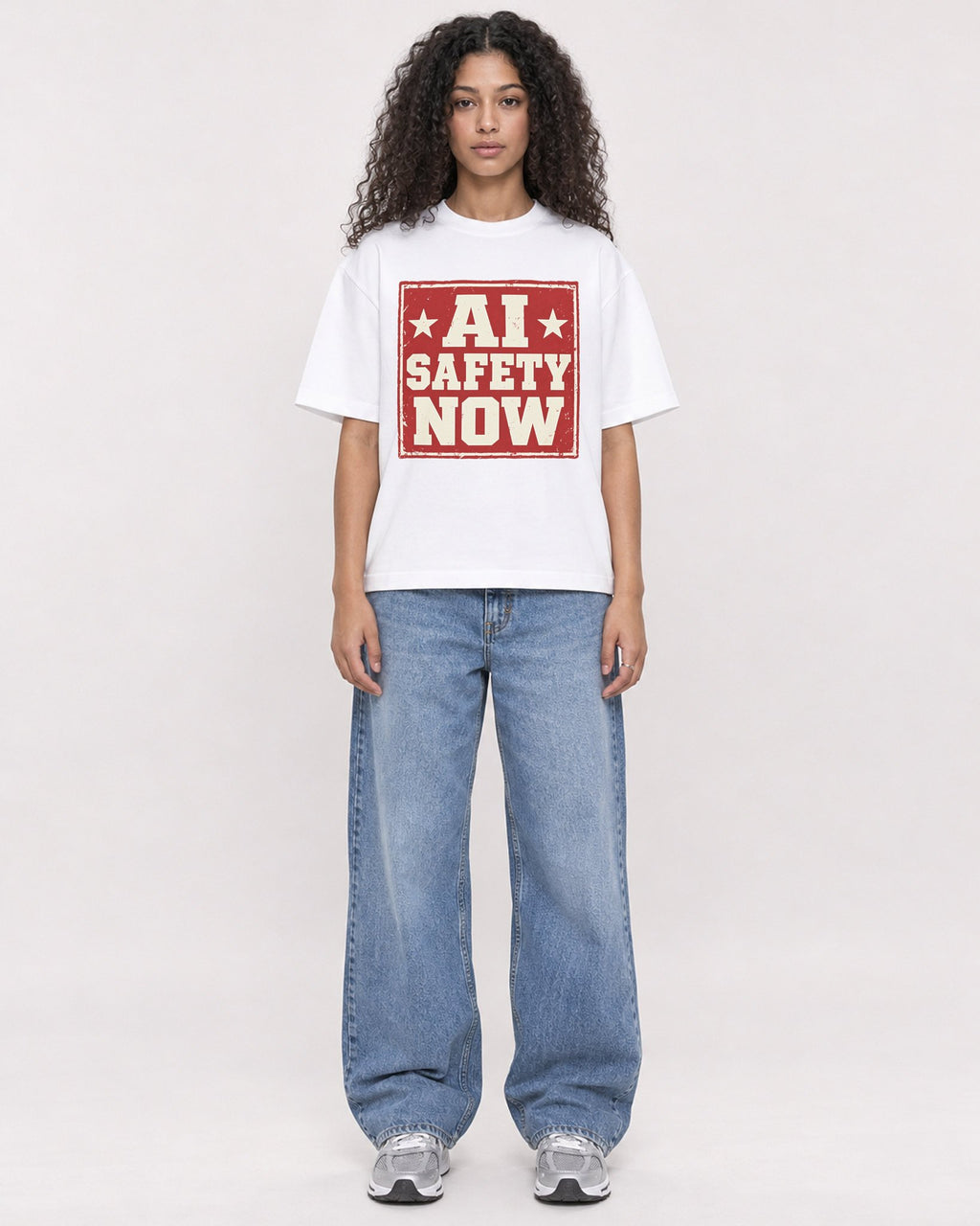 Mockup Boxy Heavyweight Tee White female full-body 10