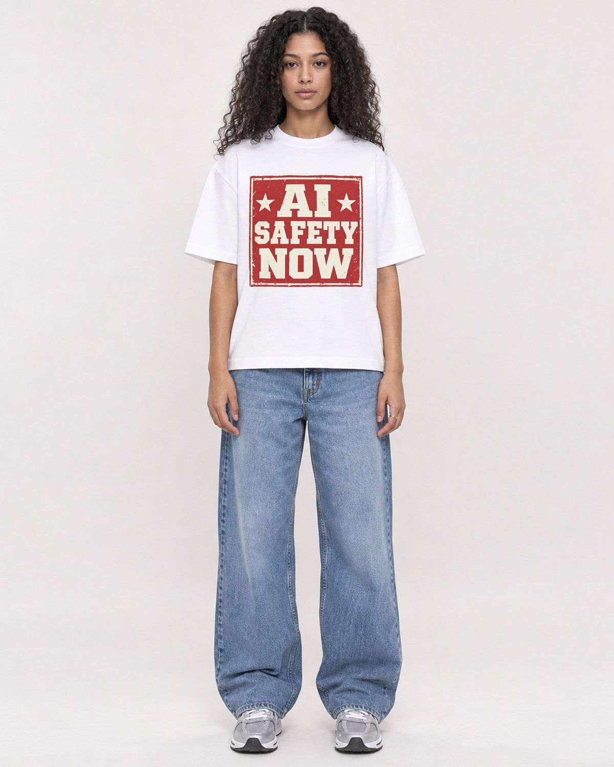 Mockup Boxy Heavyweight Tee White female full-body 10