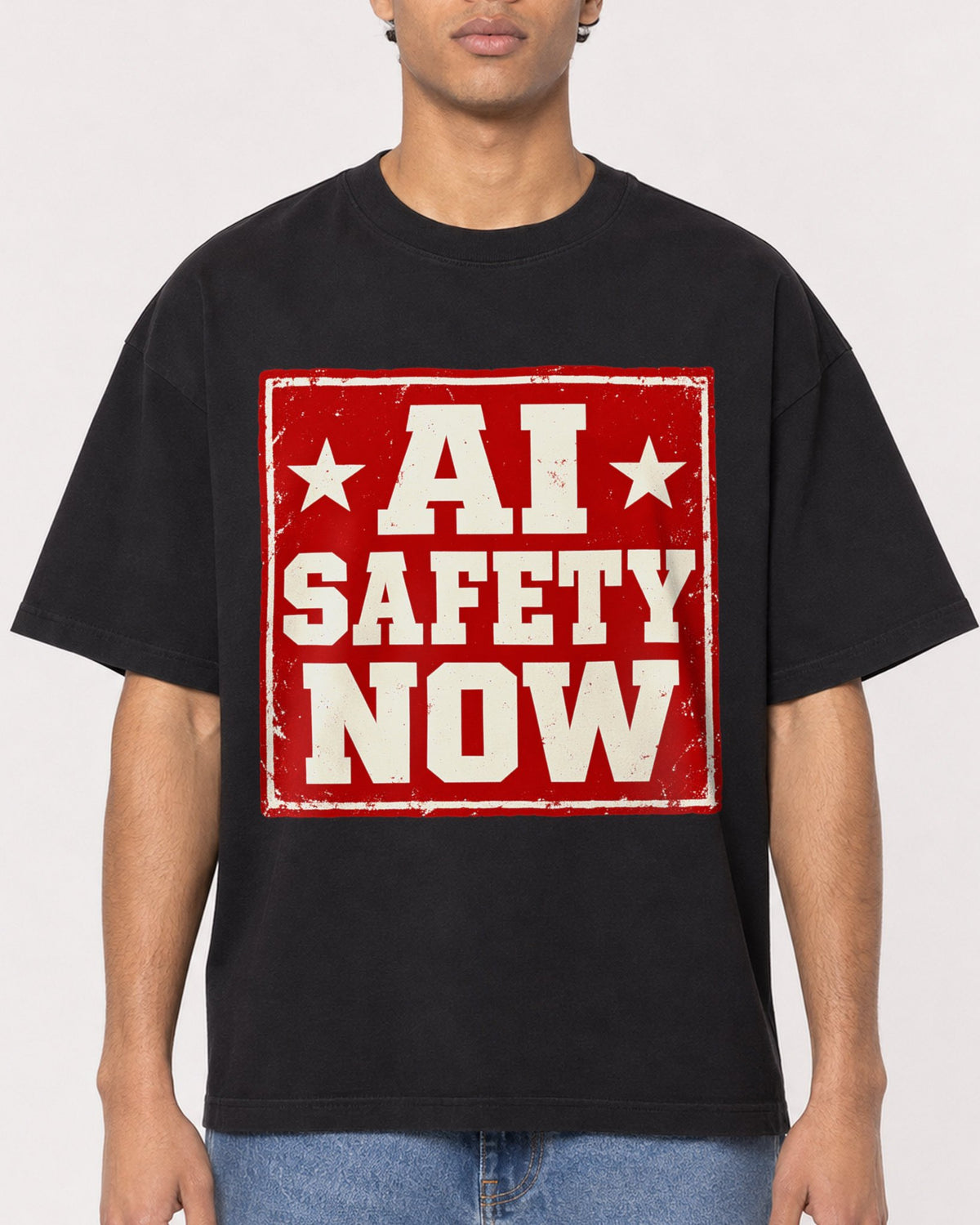 Mockup Boxy Heavyweight Tee Black male close-up 10
