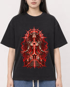 Mockup Boxy Heavyweight Tee Black female close-up 01