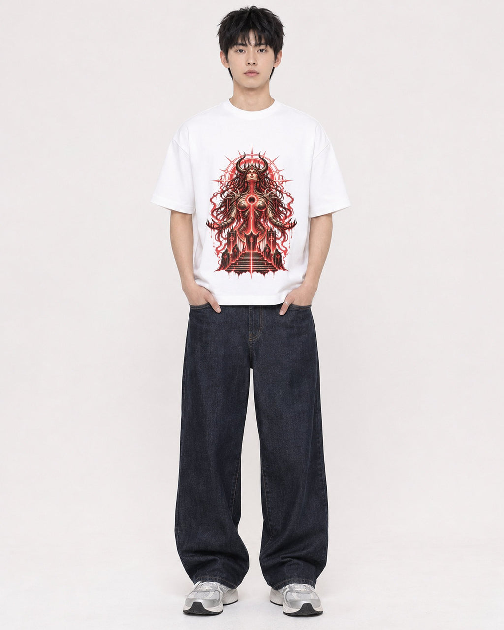 Mockup Boxy Heavyweight Tee White male full-body 01