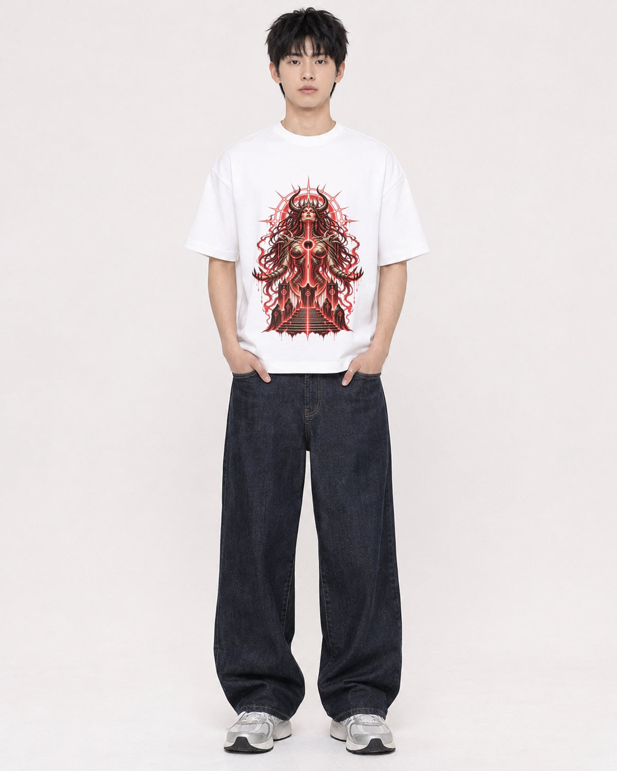 Mockup Boxy Heavyweight Tee White male full-body 01