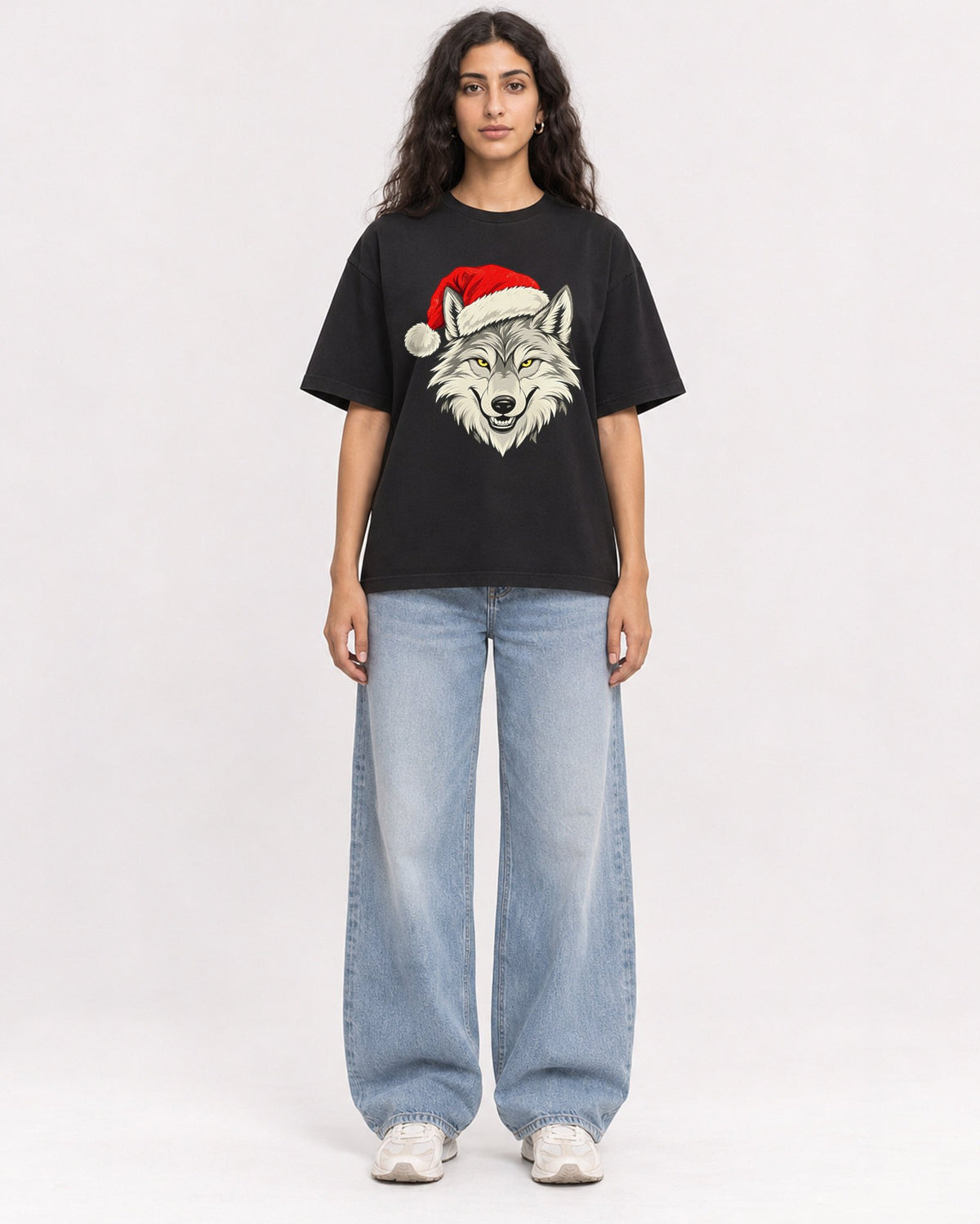 Mockup Boxy Heavyweight Tee Black female full-body 07