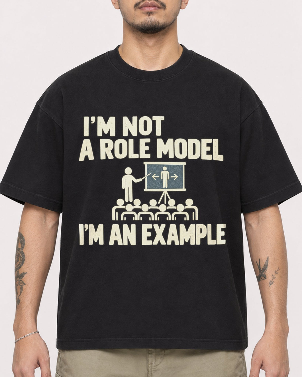 Mockup Boxy Heavyweight Tee Black male close-up 12
