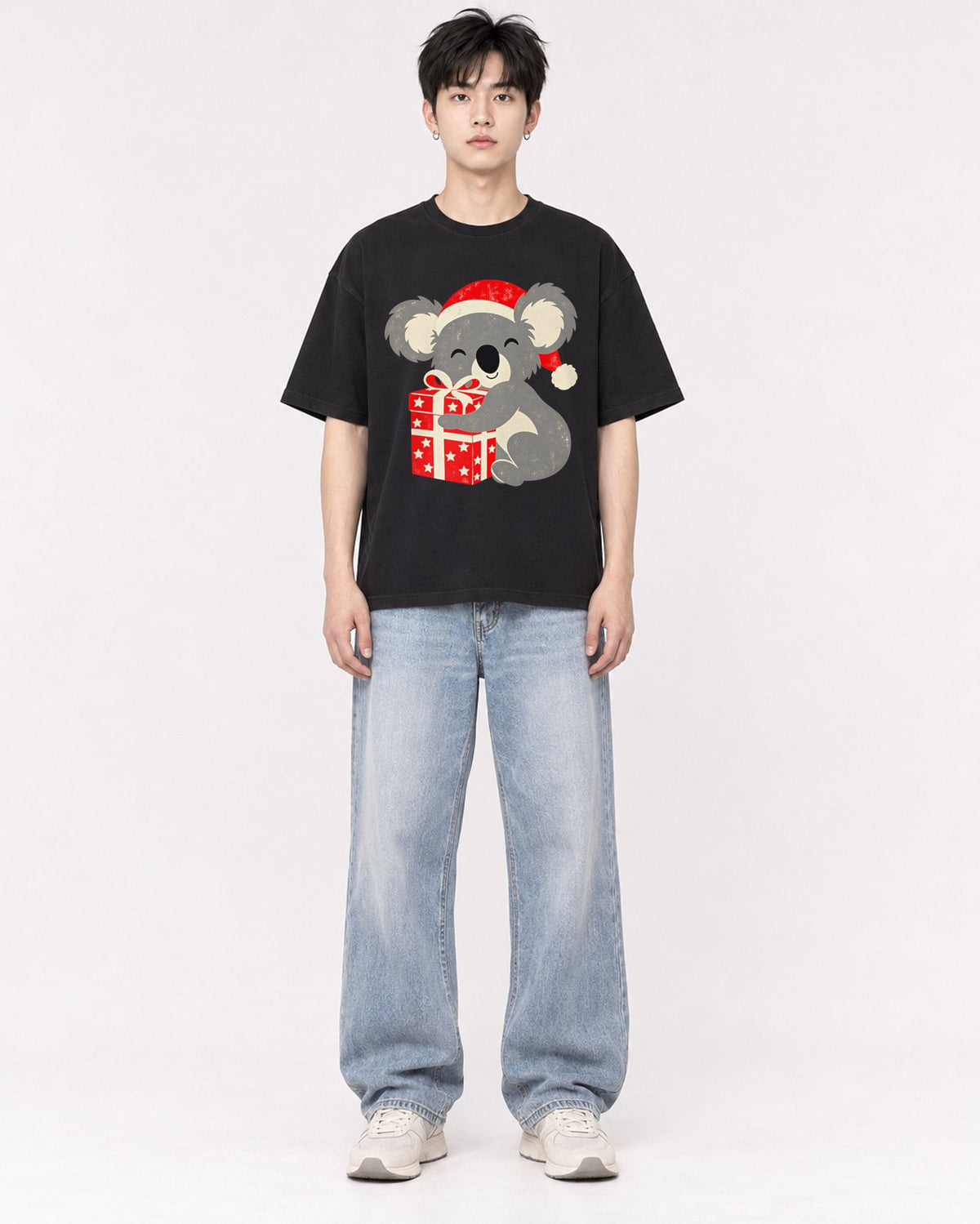 Mockup Boxy Heavyweight Tee Black male full-body 01