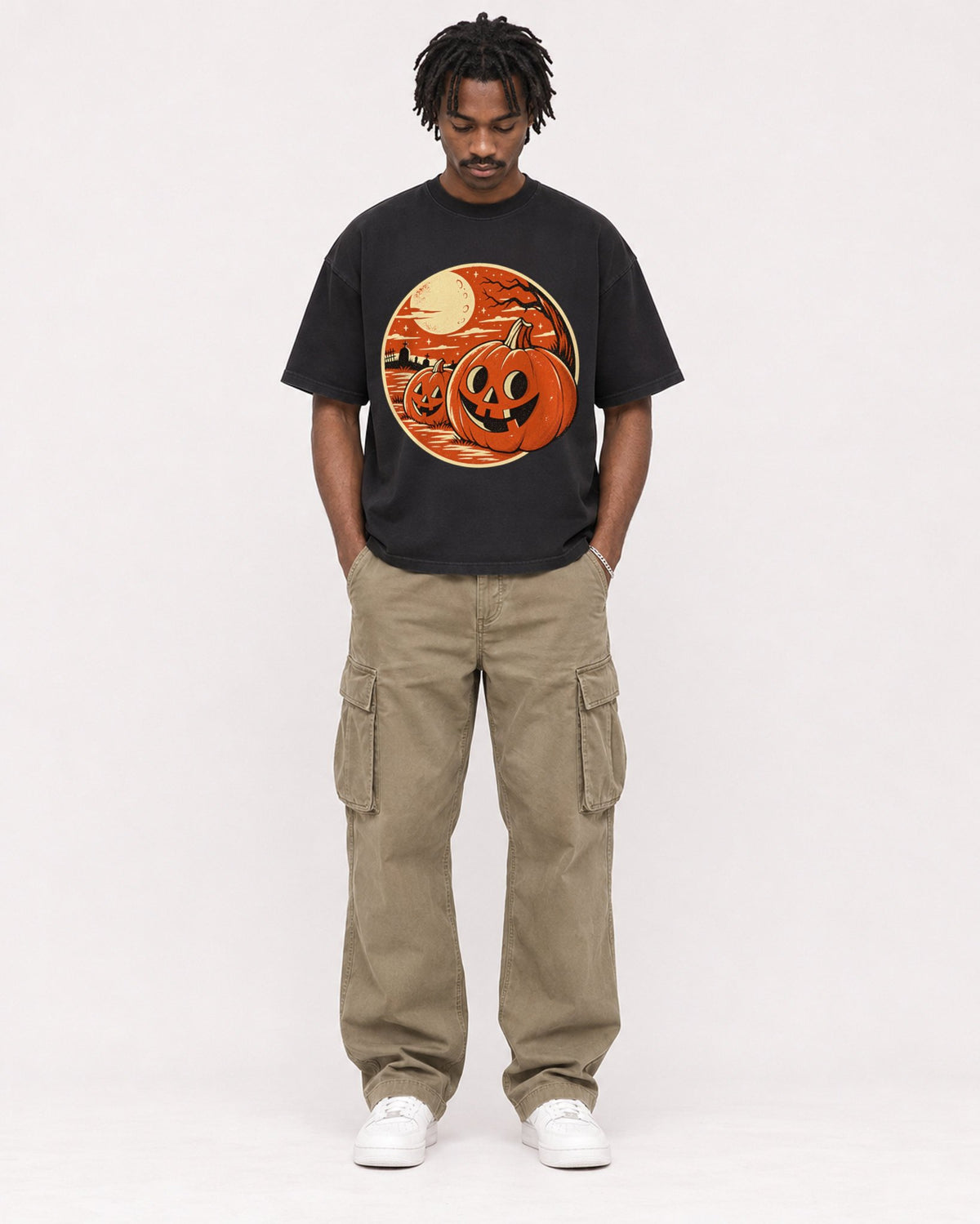 Mockup Boxy Heavyweight Tee Black male full-body 04