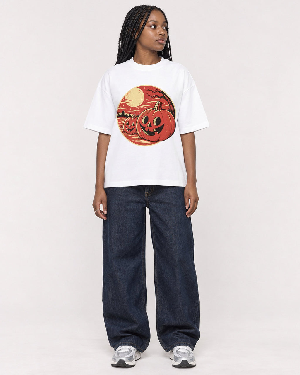 Mockup Boxy Heavyweight Tee White female full-body 04