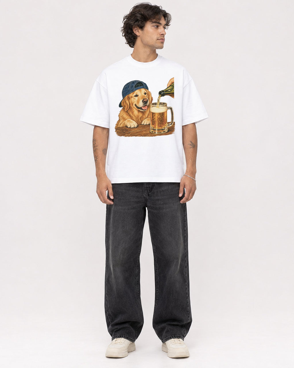Mockup Boxy Heavyweight Tee White male full-body 30