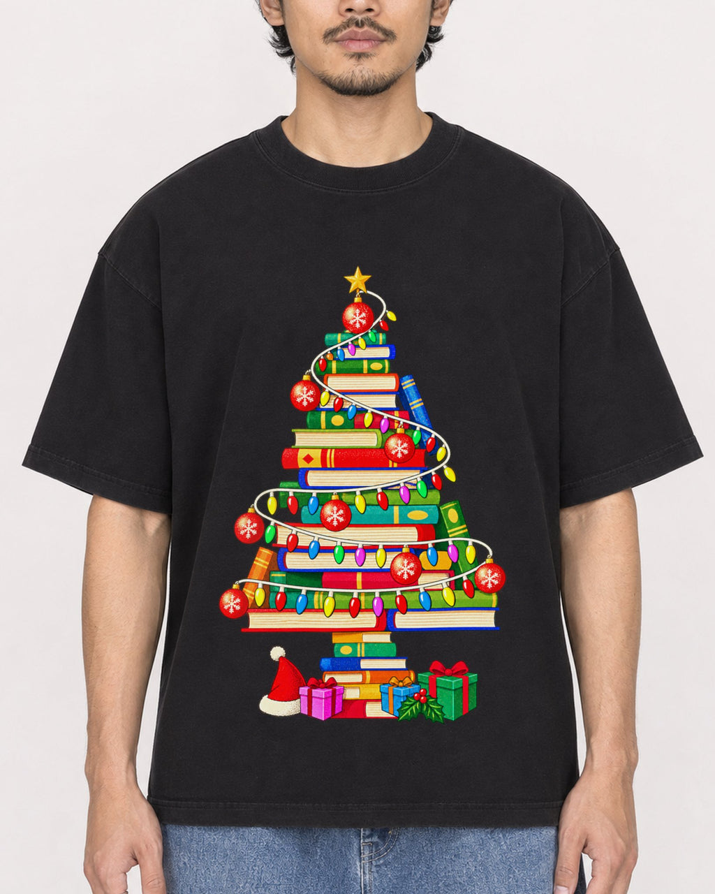 Mockup Boxy Heavyweight Tee Black male close-up 02