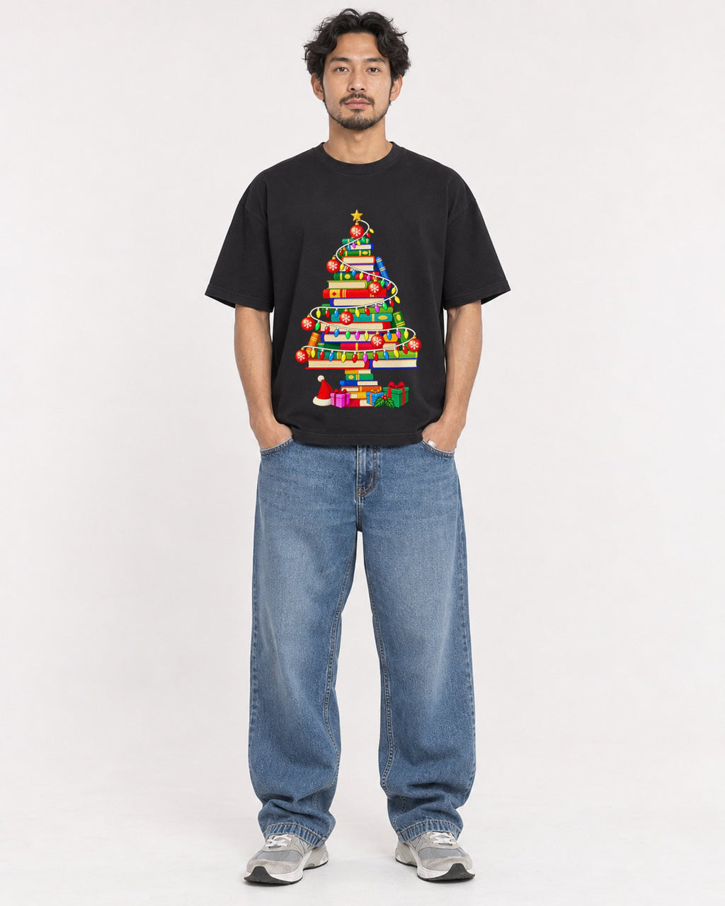 Mockup Boxy Heavyweight Tee Black male full-body 02