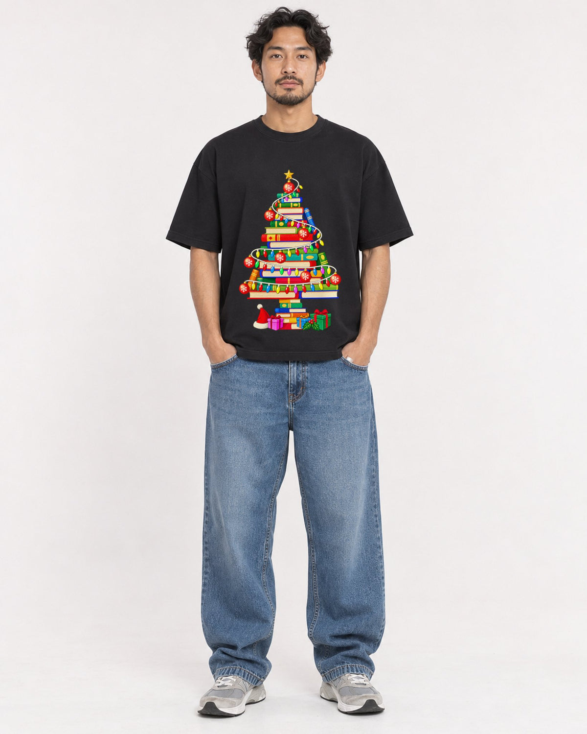 Mockup Boxy Heavyweight Tee Black male full-body 02