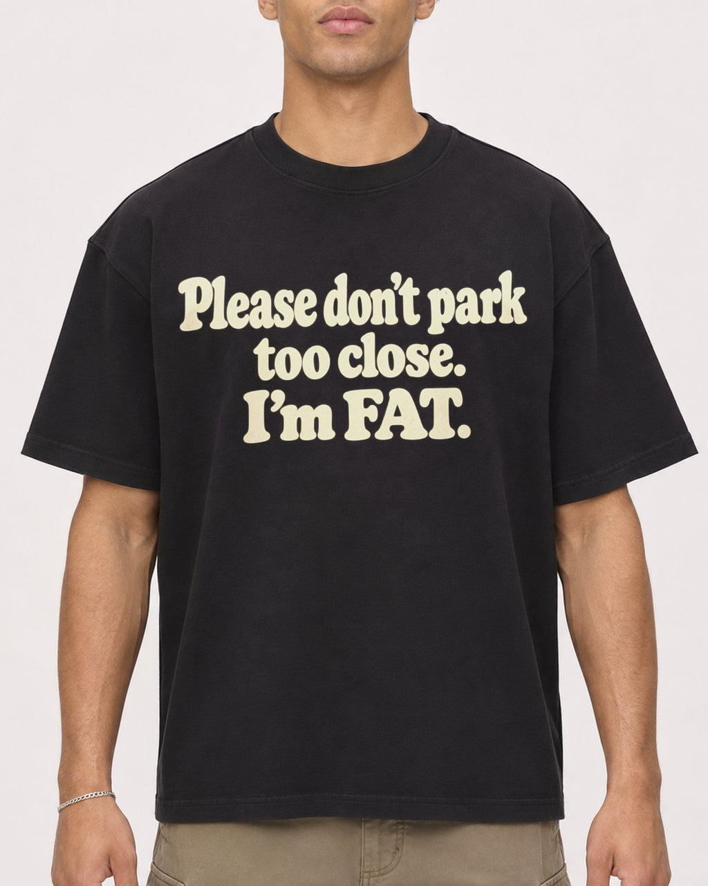 Mockup Boxy Heavyweight Tee Black male close-up 20