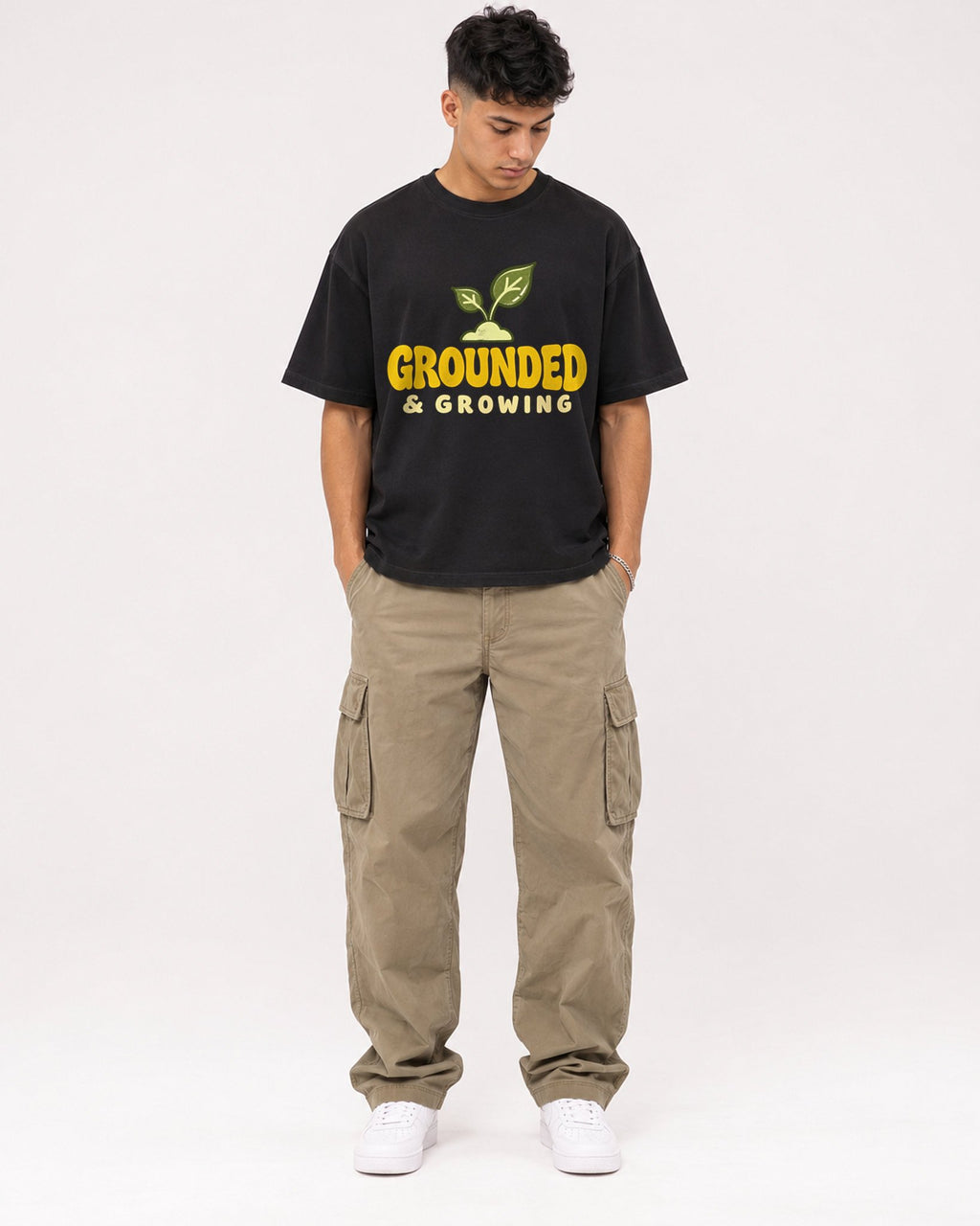 Mockup Boxy Heavyweight Tee Black male full-body 16