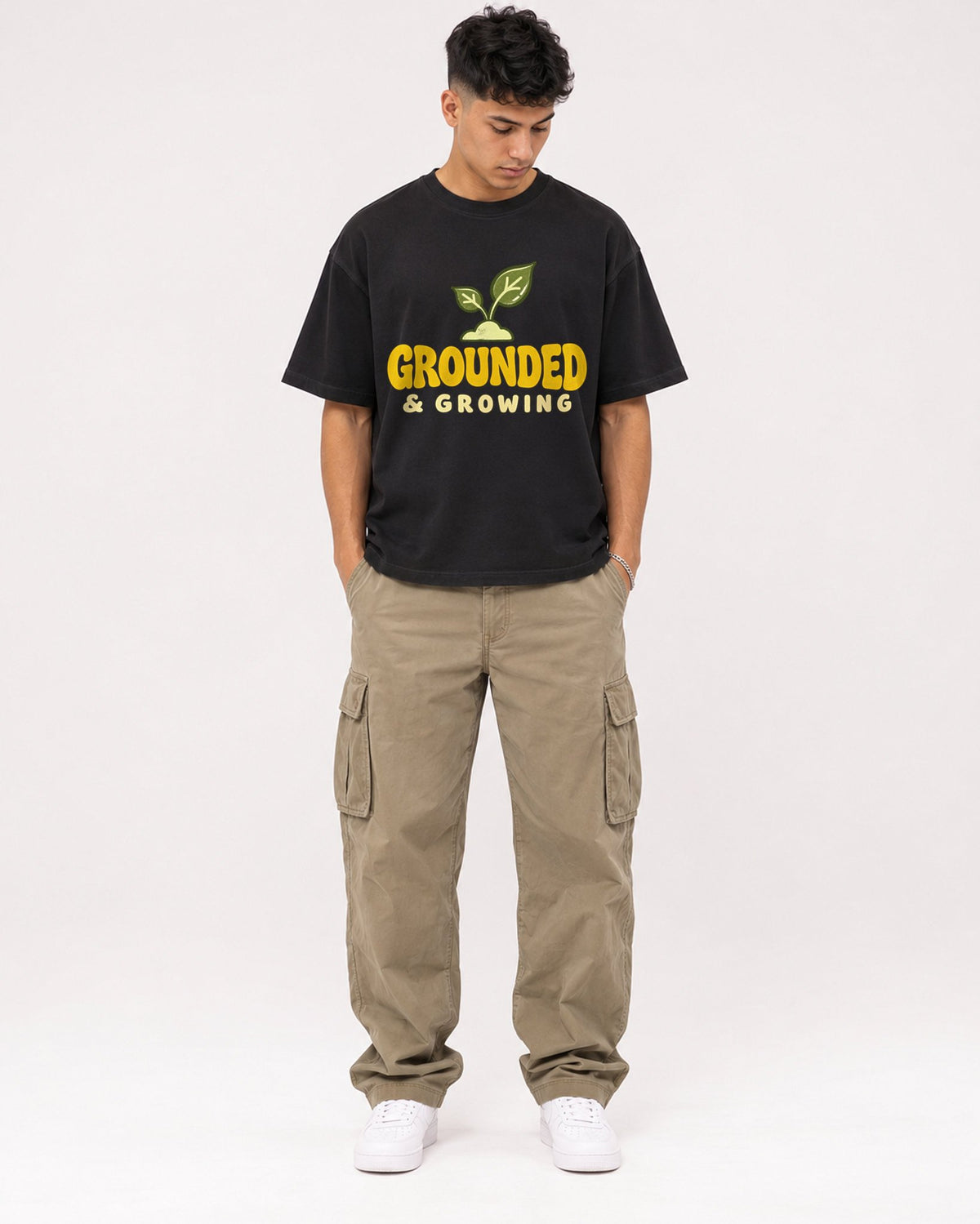 Mockup Boxy Heavyweight Tee Black male full-body 16