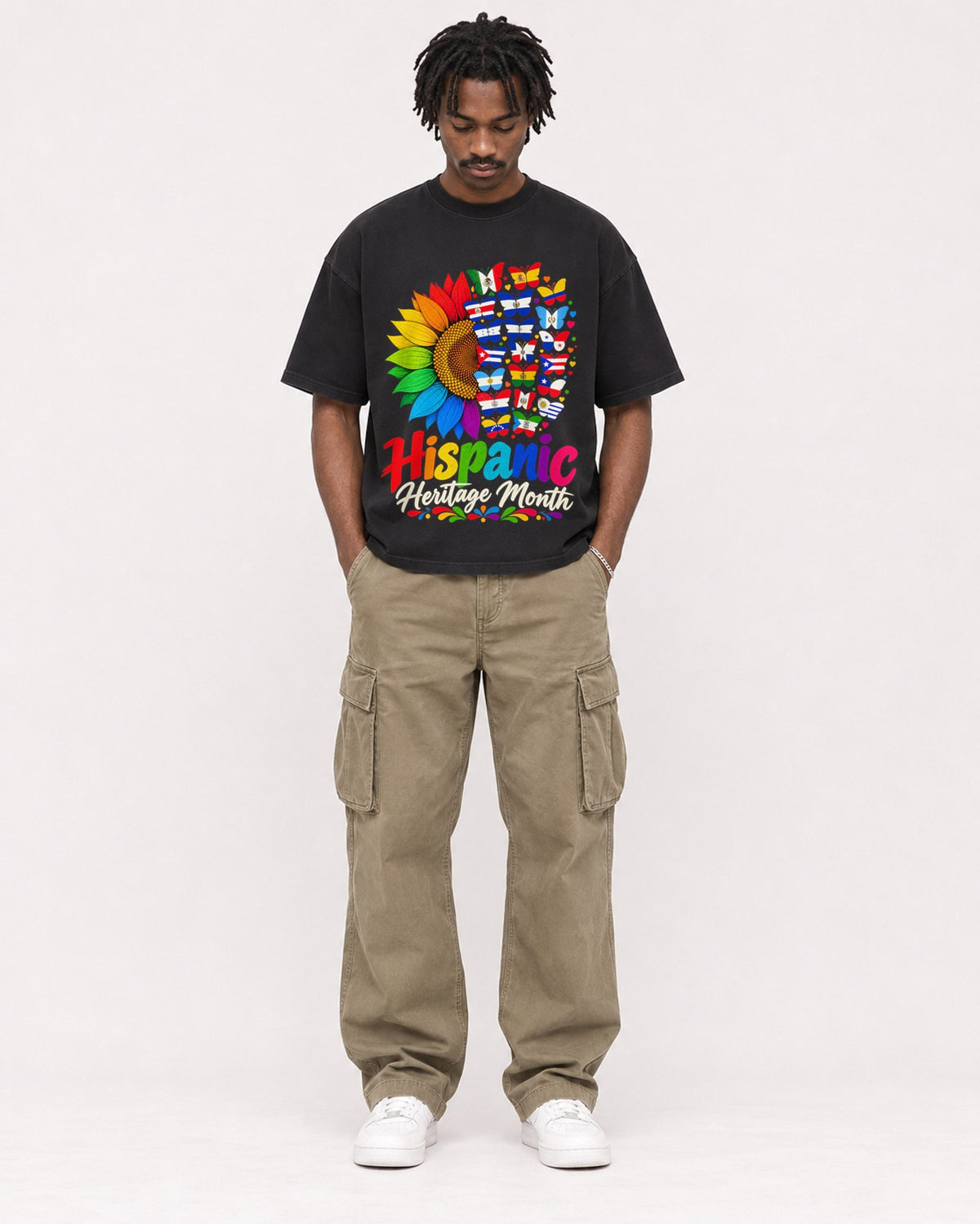 Mockup Boxy Heavyweight Tee Black male full-body 04