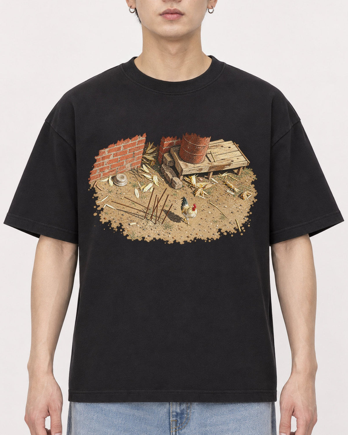 Mockup Boxy Heavyweight Tee Black male close-up 01