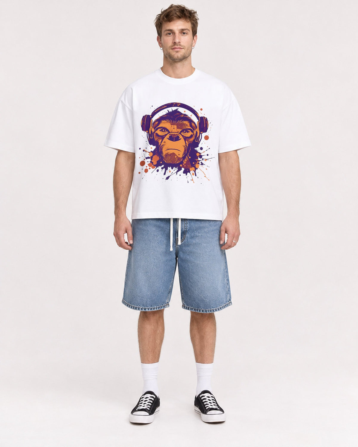 Mockup Boxy Heavyweight Tee White male full-body 08