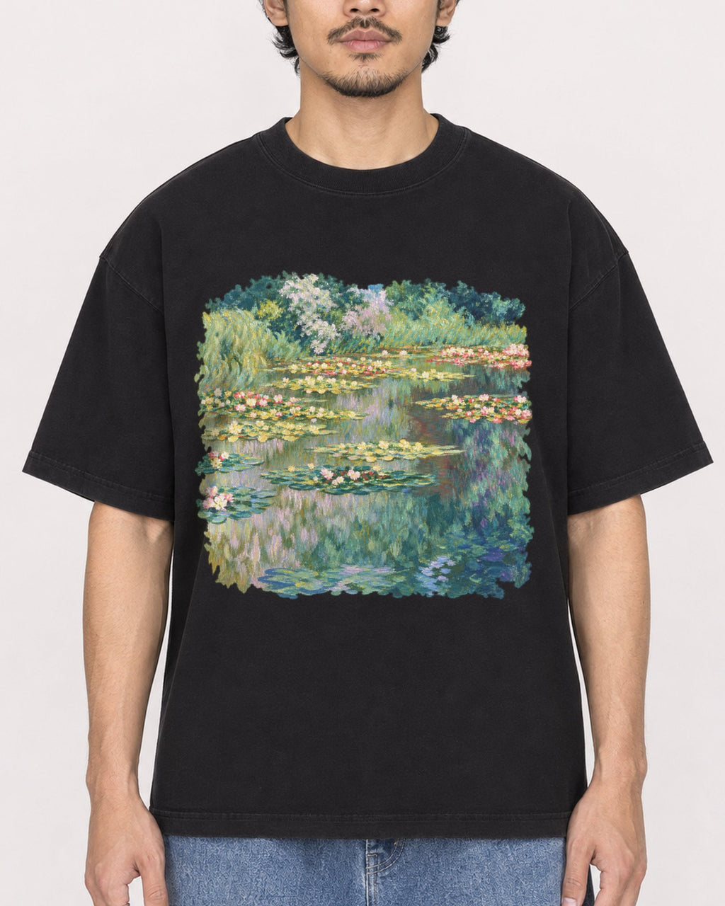 Mockup Boxy Heavyweight Tee Black male close-up 02