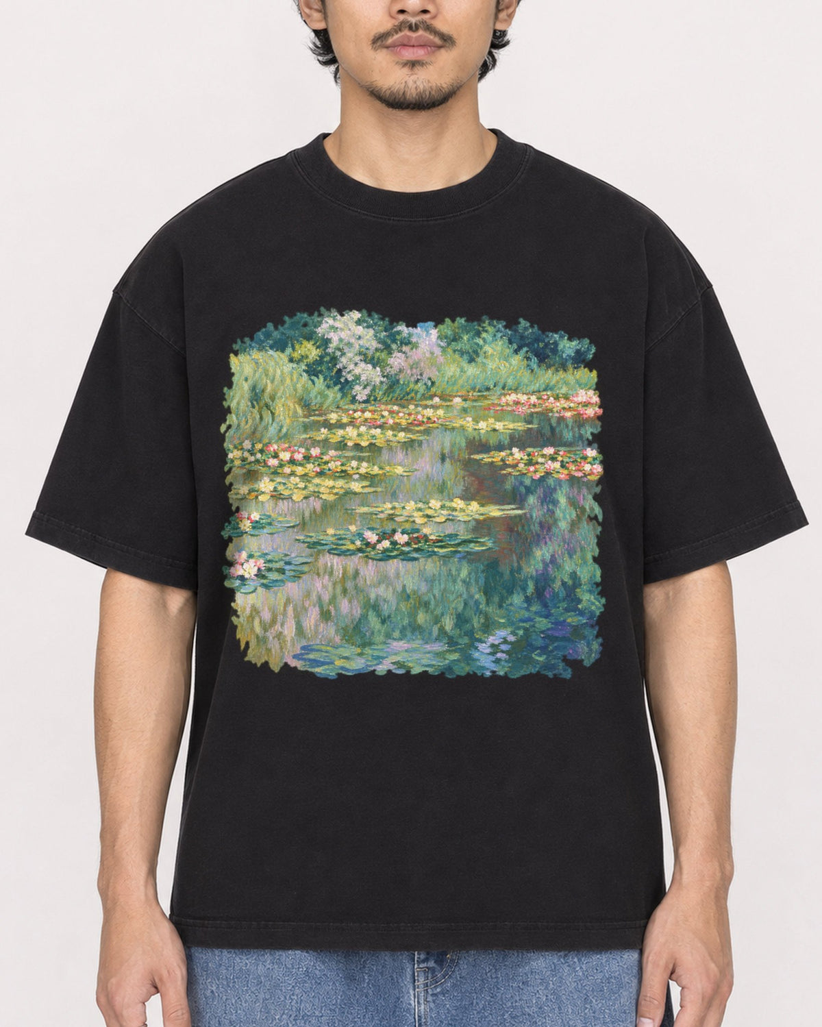 Mockup Boxy Heavyweight Tee Black male close-up 02