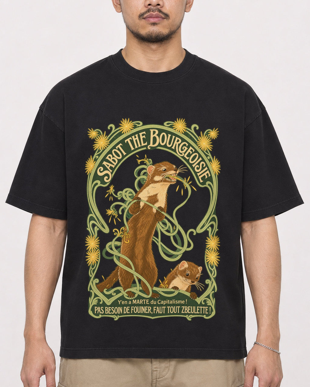 Mockup Boxy Heavyweight Tee Black male close-up 32