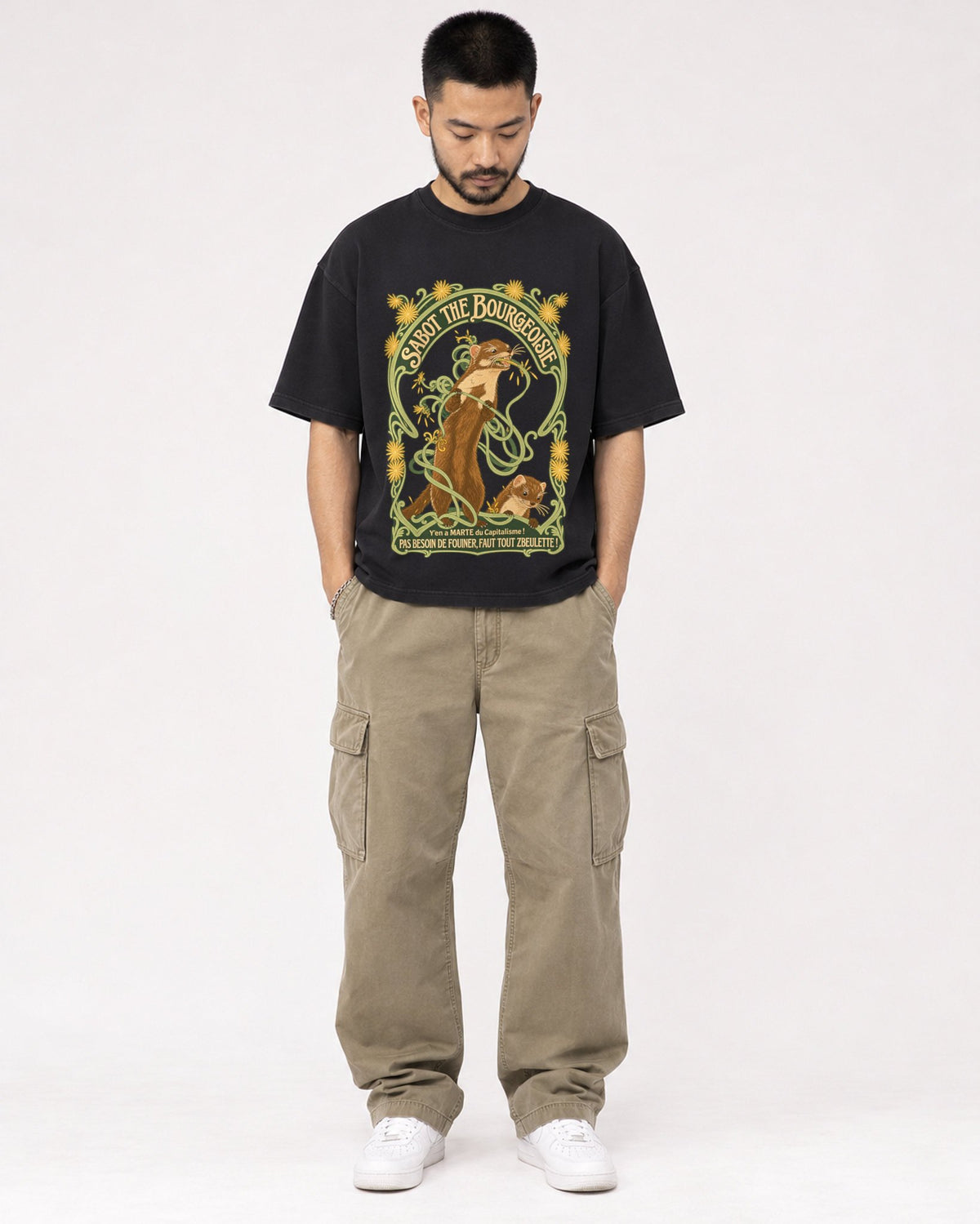 Mockup Boxy Heavyweight Tee Black male full-body 32