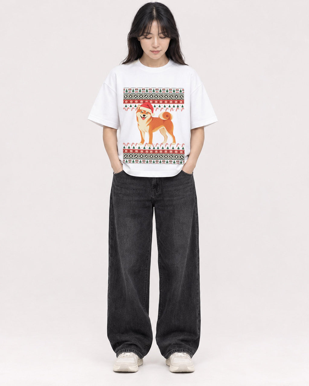 Mockup Boxy Heavyweight Tee White female full-body 13