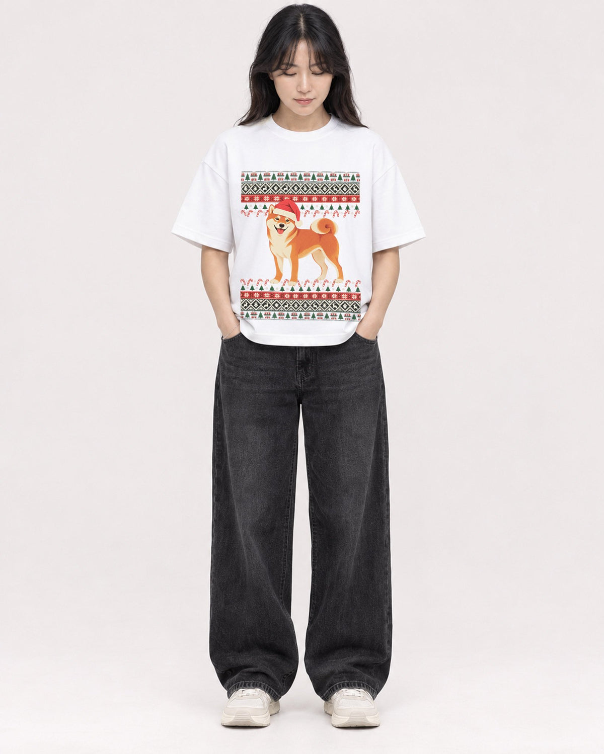 Mockup Boxy Heavyweight Tee White female full-body 13