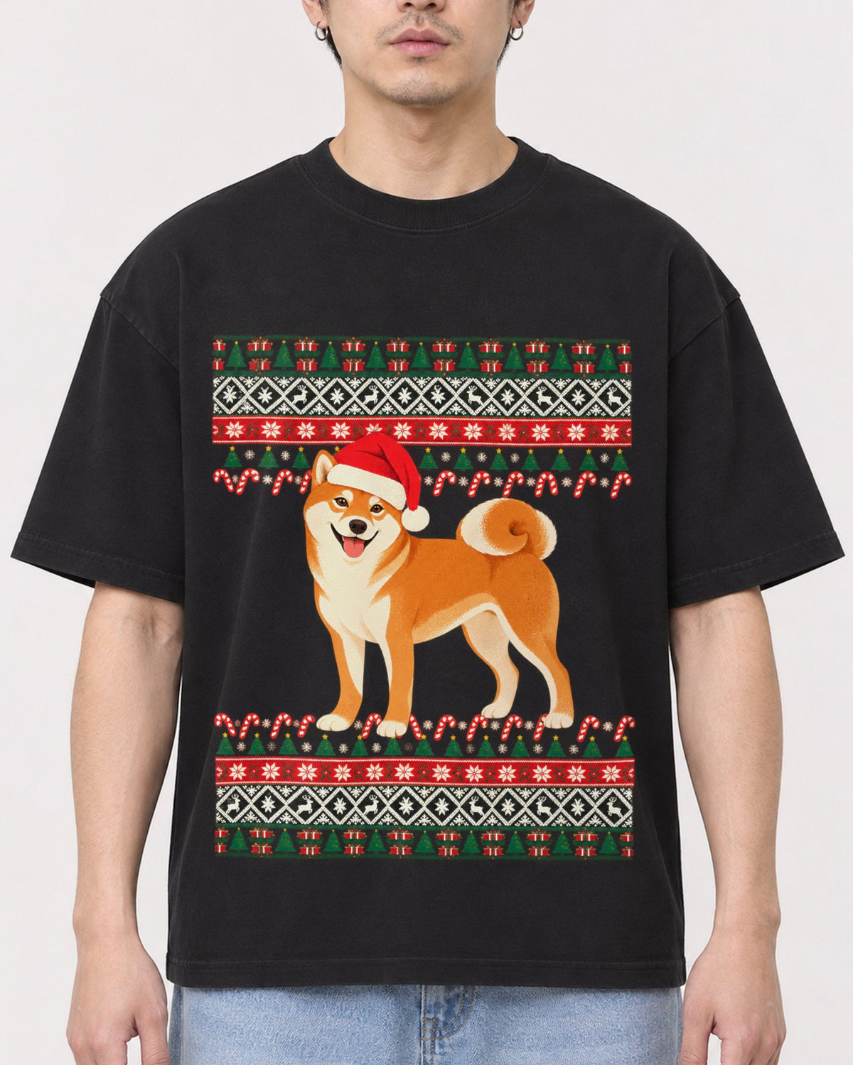 Mockup Boxy Heavyweight Tee Black male close-up 13