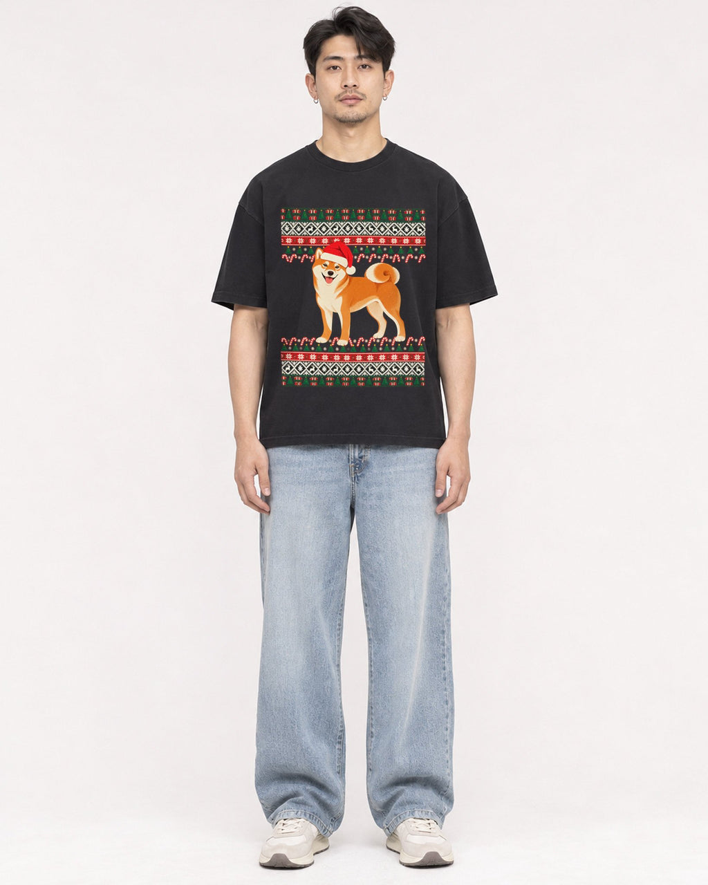 Mockup Boxy Heavyweight Tee Black male full-body 13