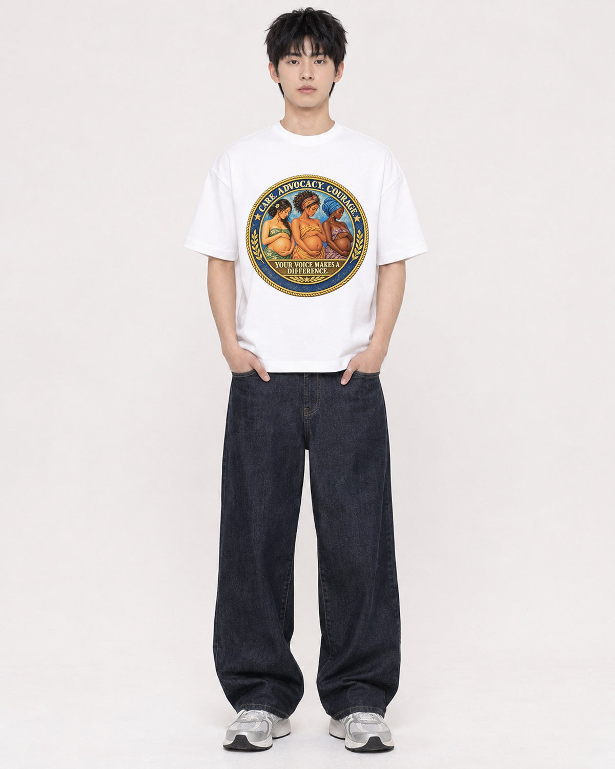 Mockup Boxy Heavyweight Tee White male full-body 01