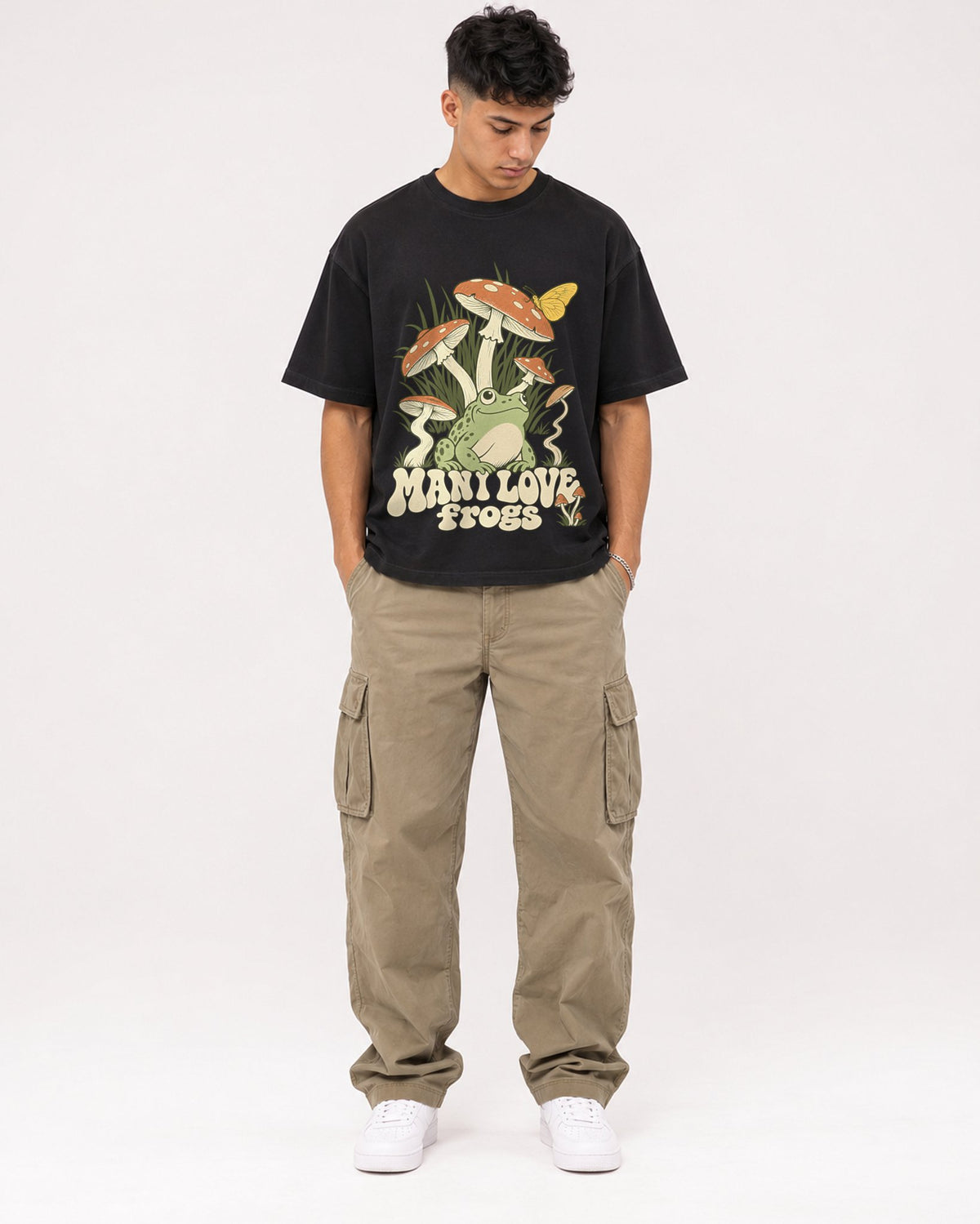Mockup Boxy Heavyweight Tee Black male full-body 16