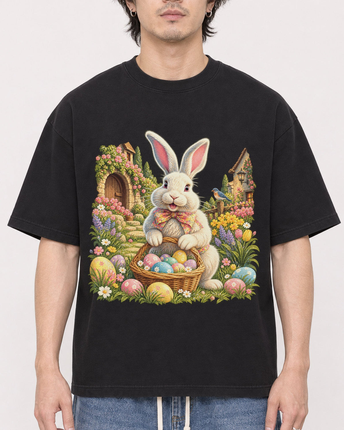 Mockup Boxy Heavyweight Tee Black male close-up 03