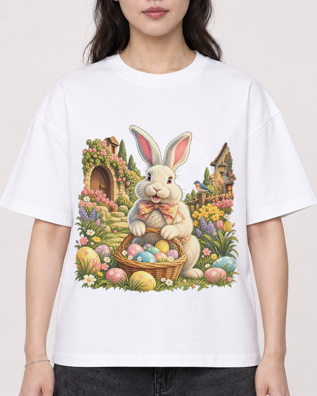 Mockup Boxy Heavyweight Tee White female close-up 03