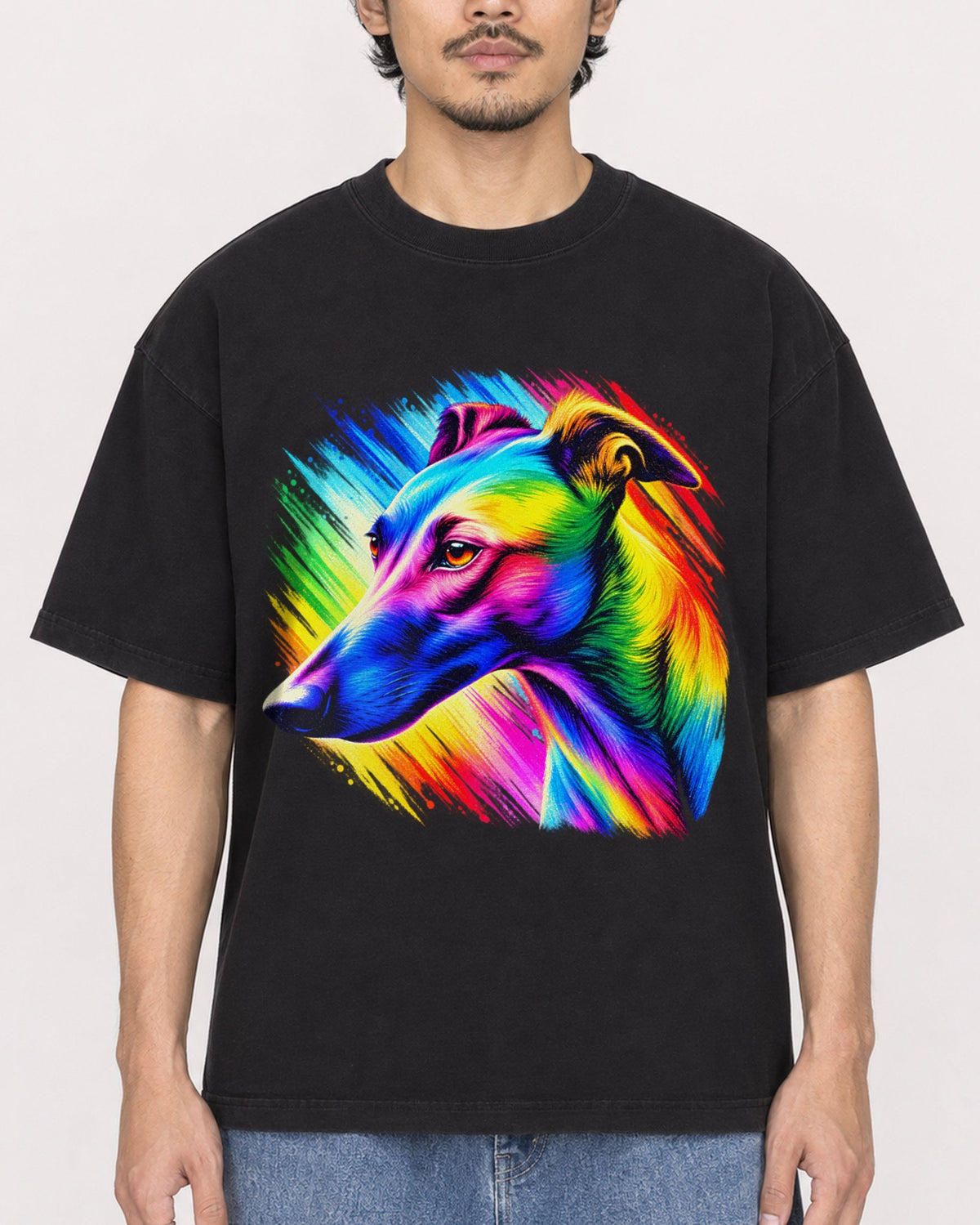 Mockup Boxy Heavyweight Tee Black male close-up 02
