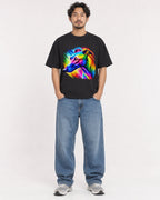 Mockup Boxy Heavyweight Tee Black male full-body 02