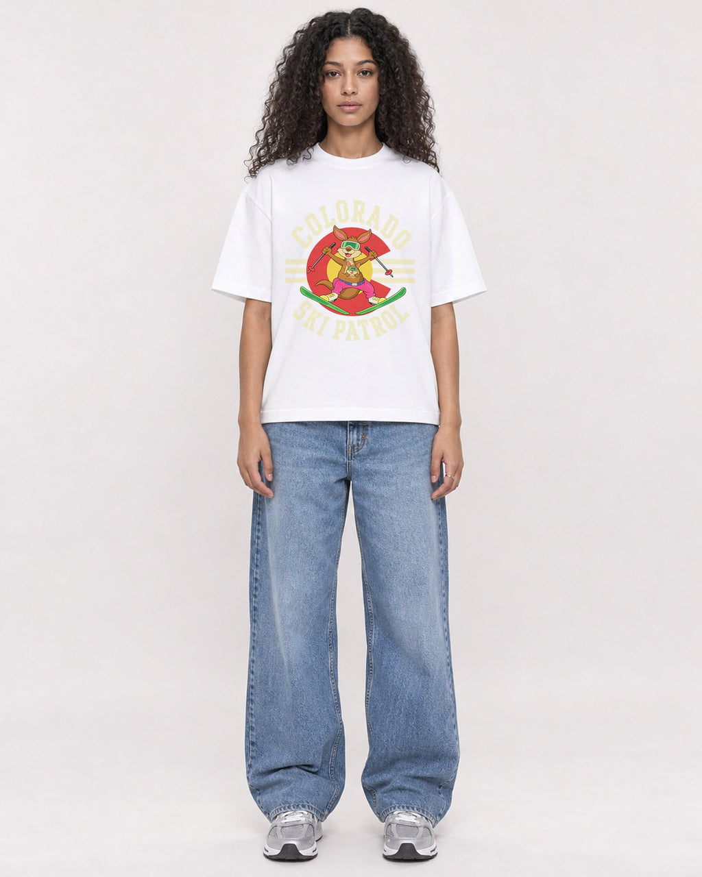 Mockup Boxy Heavyweight Tee White female full-body 10