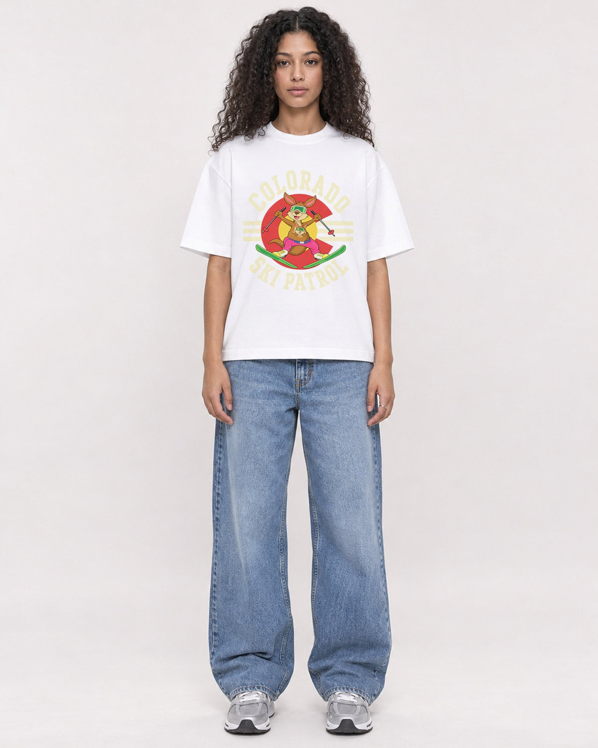 Mockup Boxy Heavyweight Tee White female full-body 10