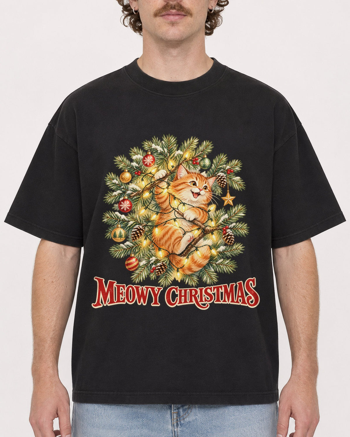 Mockup Boxy Heavyweight Tee Black male close-up 09