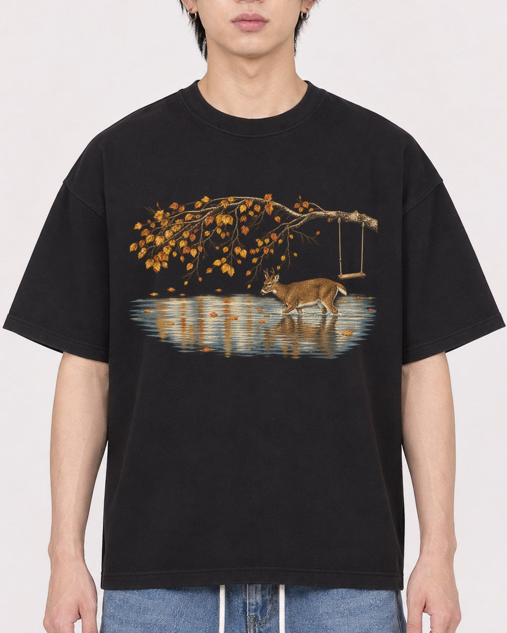Mockup Boxy Heavyweight Tee Black male close-up 11