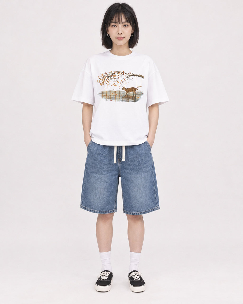 Mockup Boxy Heavyweight Tee White female full-body 11