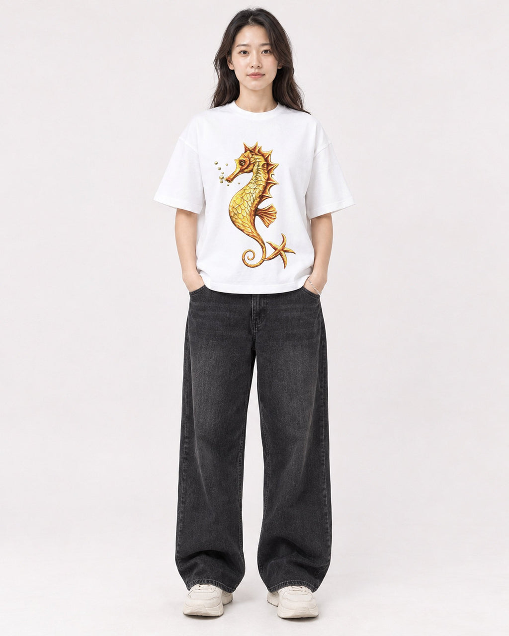 Mockup Boxy Heavyweight Tee White female full-body 03