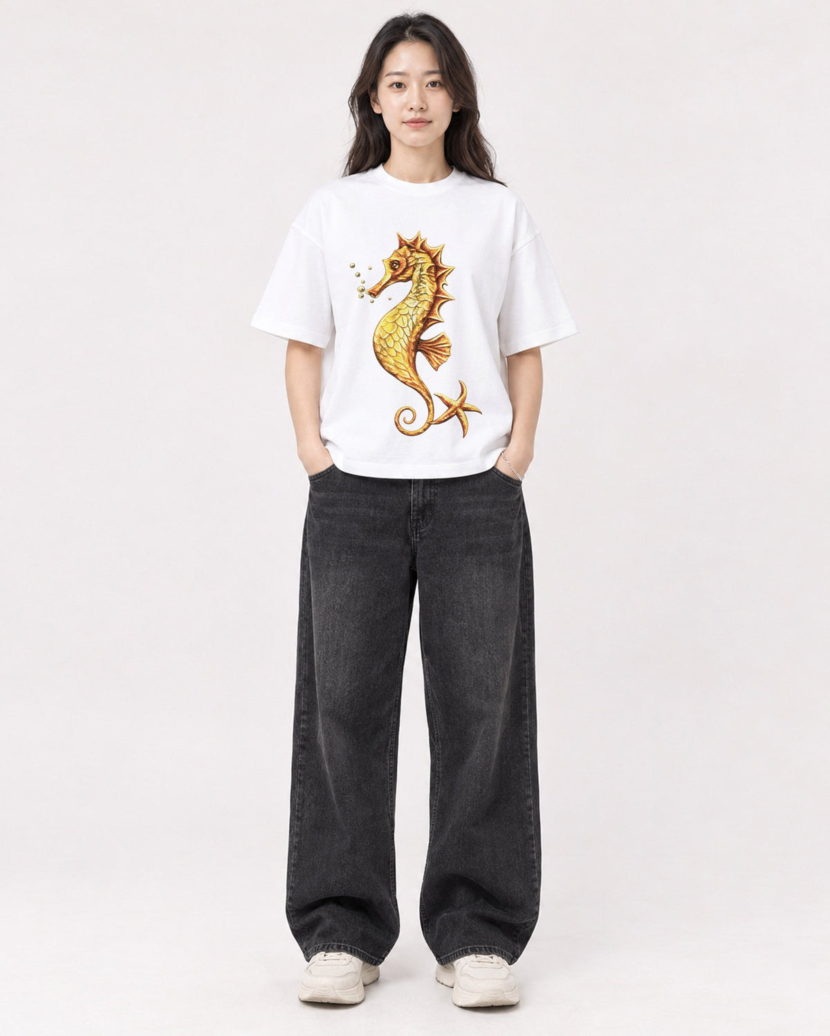 Mockup Boxy Heavyweight Tee White female full-body 03