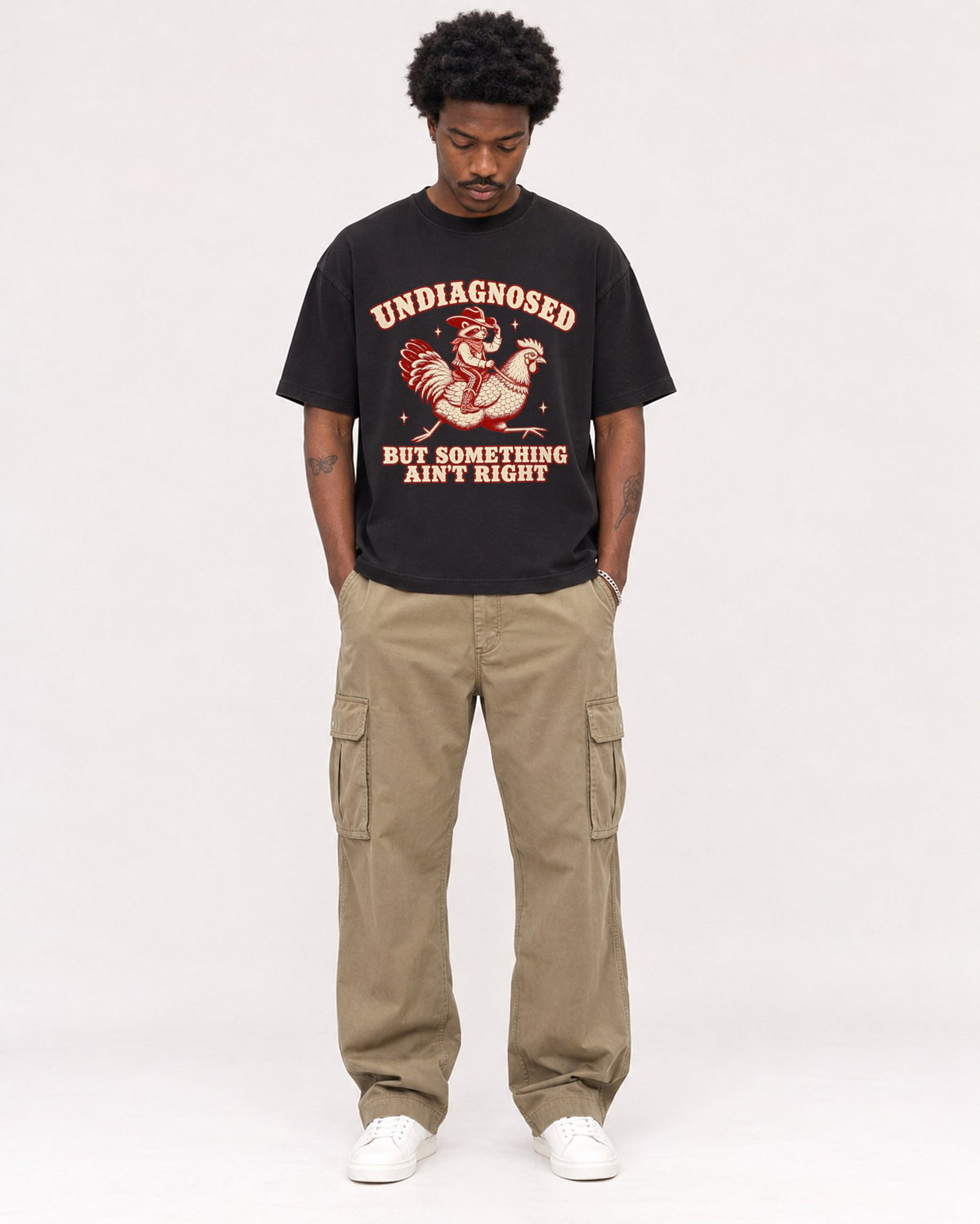 Mockup Boxy Heavyweight Tee Black male full-body 24