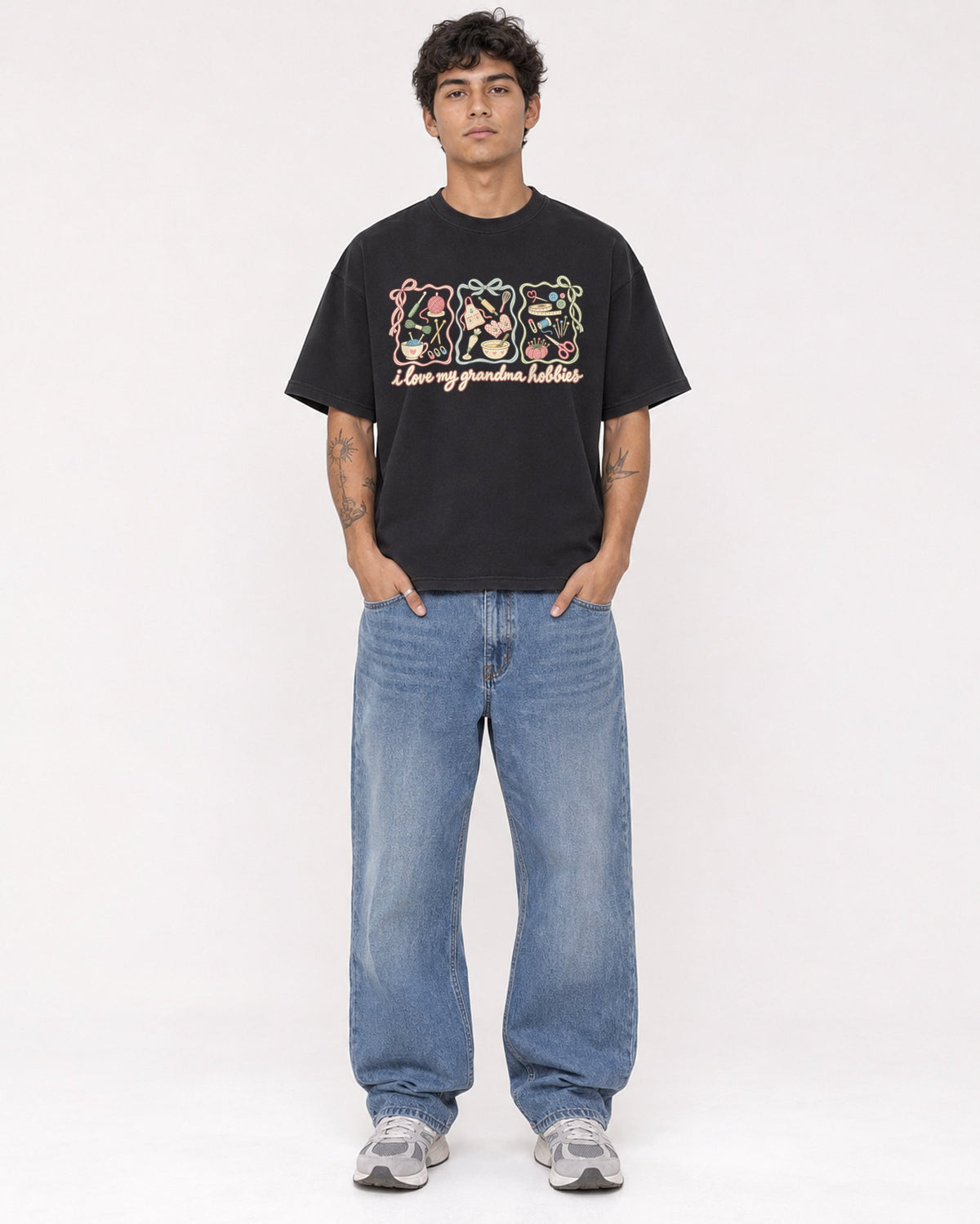 Mockup Boxy Heavyweight Tee Black male full-body 06