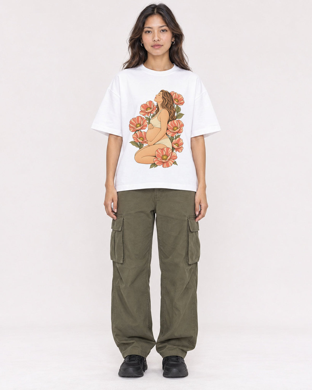 Mockup Boxy Heavyweight Tee White female full-body 02