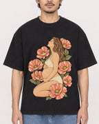 Mockup Boxy Heavyweight Tee Black male close-up 02